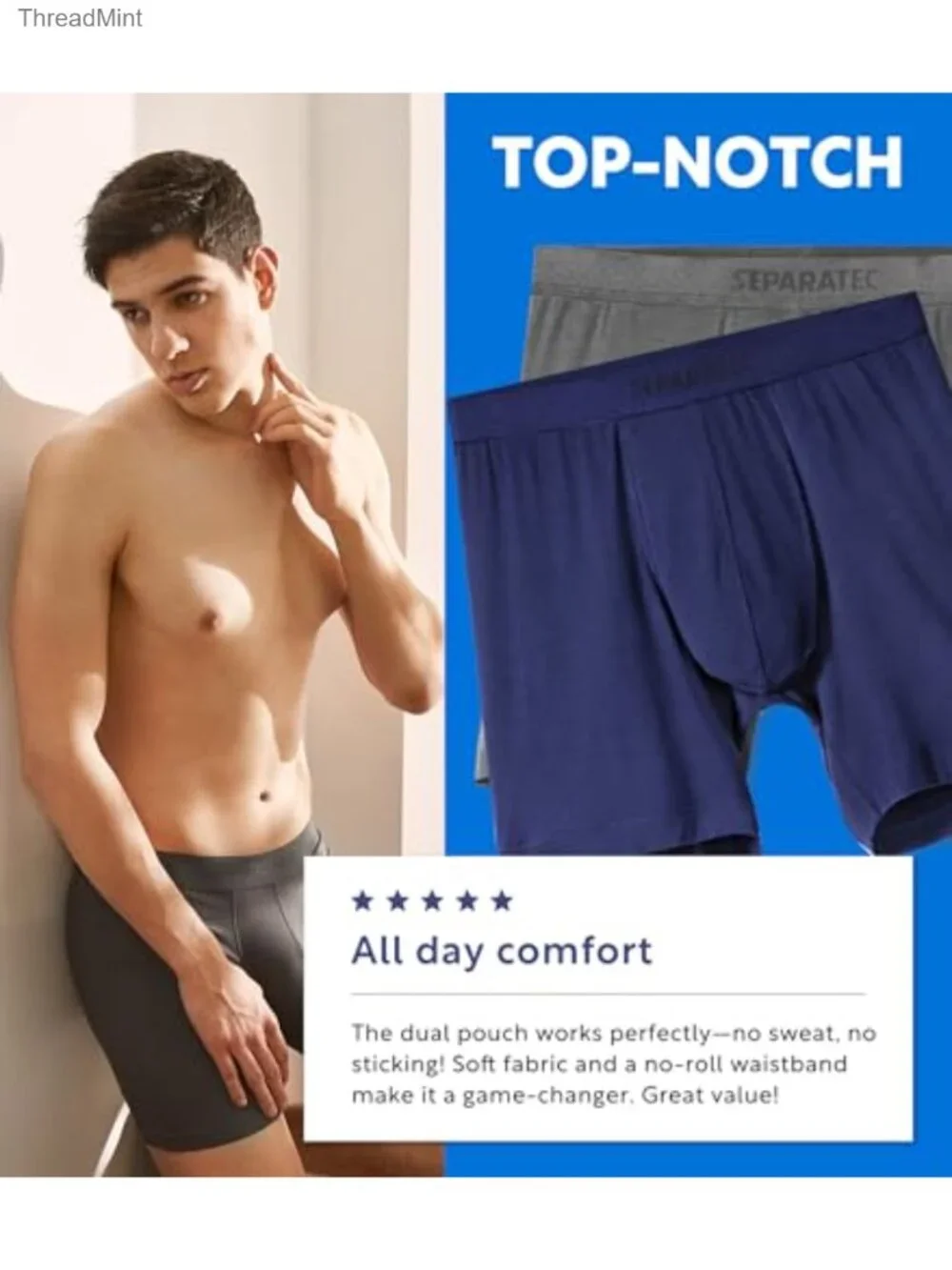 Men's Anti Chafing Dual Pouch Boxer Briefs Bamboo Rayon Moisture Wicking